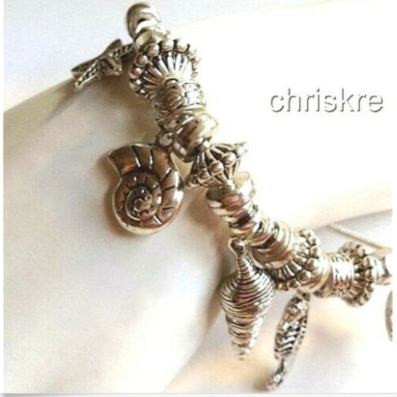 Silver Sea Life Charm Bracelet Anklet 8-11" Shells Island Beach Life Seahorse - Picture 3 of 8
